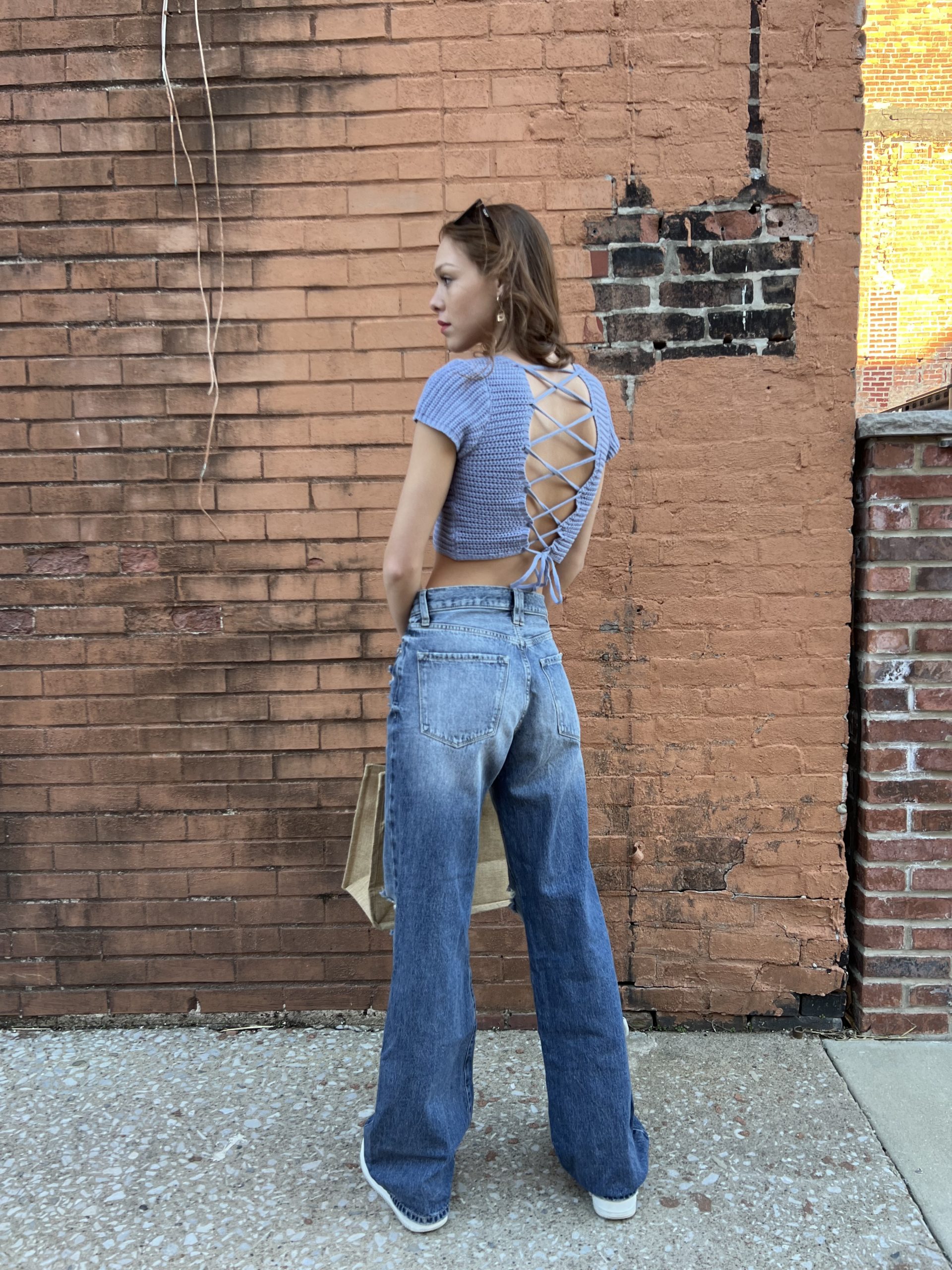 Lace up sweater crop top - Image 2