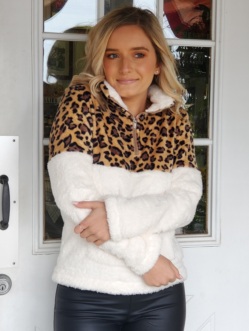 Wild about you faux sherpa fleece pullover