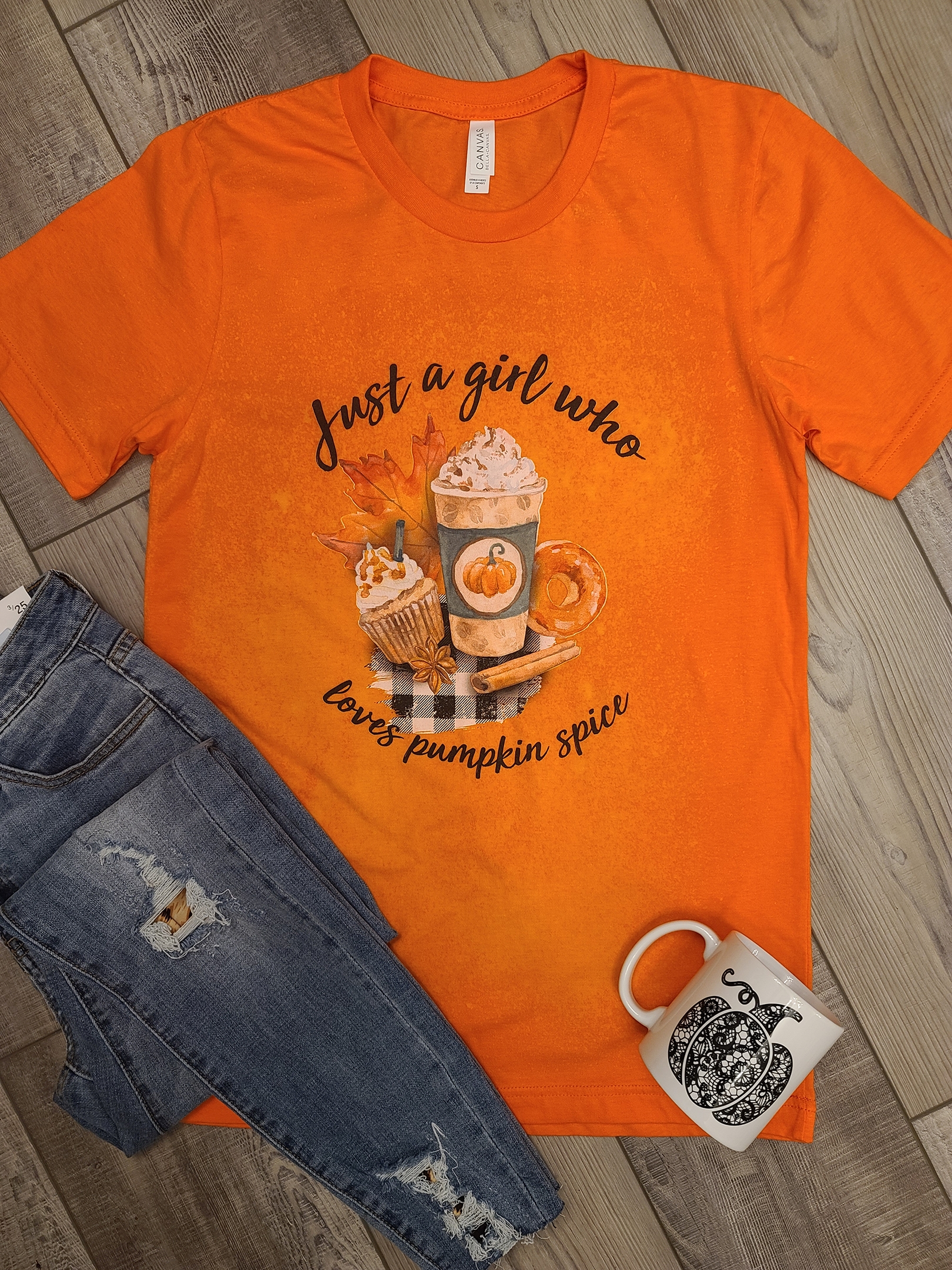 Just a girl who loves pumpkin spice bleached tee - Image 3