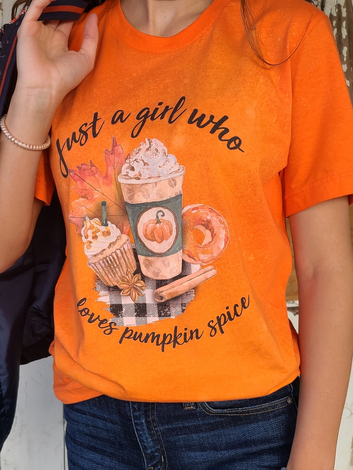 Just a girl who loves pumpkin spice bleached tee - Image 2
