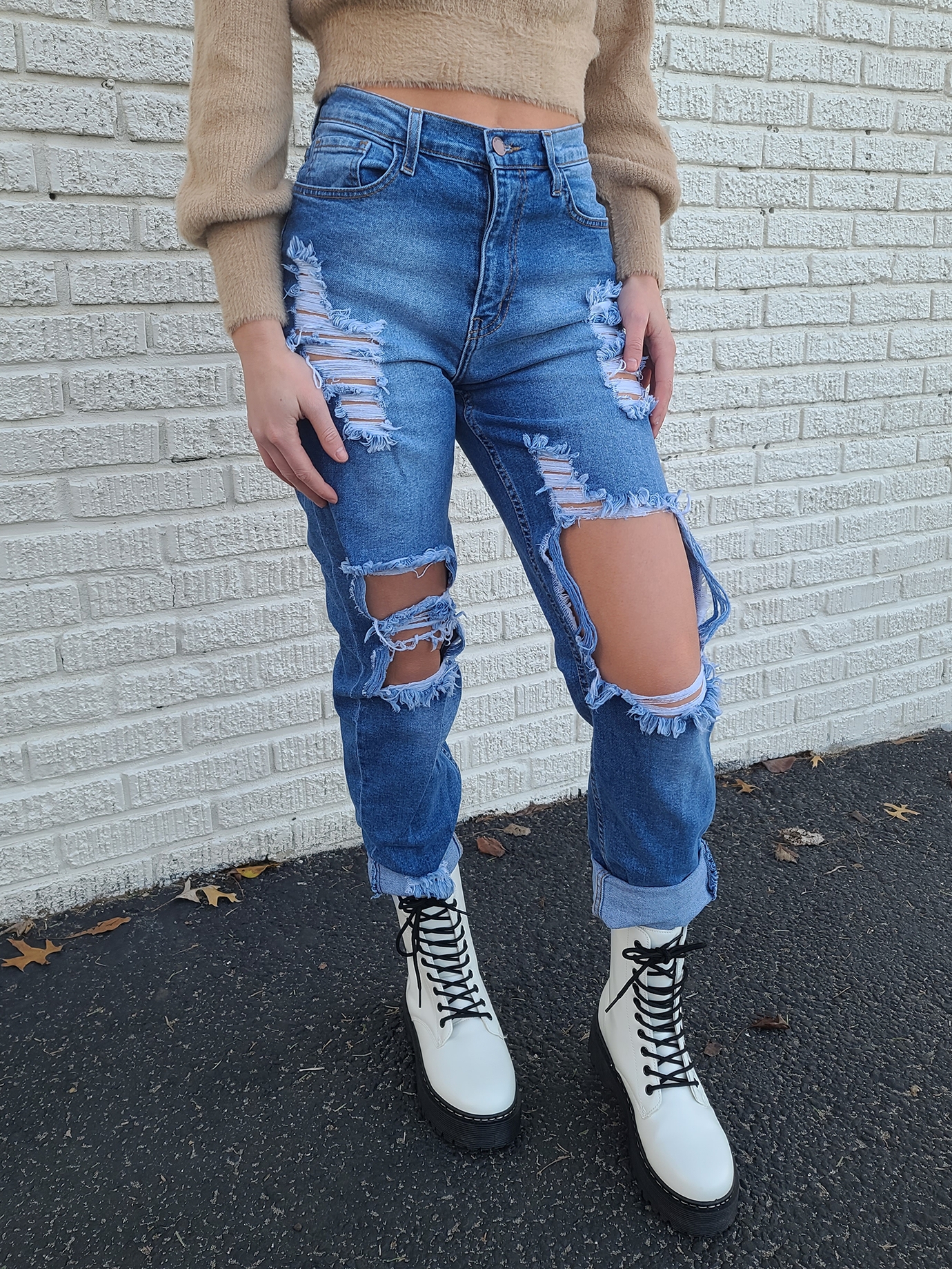 Addison Distressed Mom Jean - Image 2