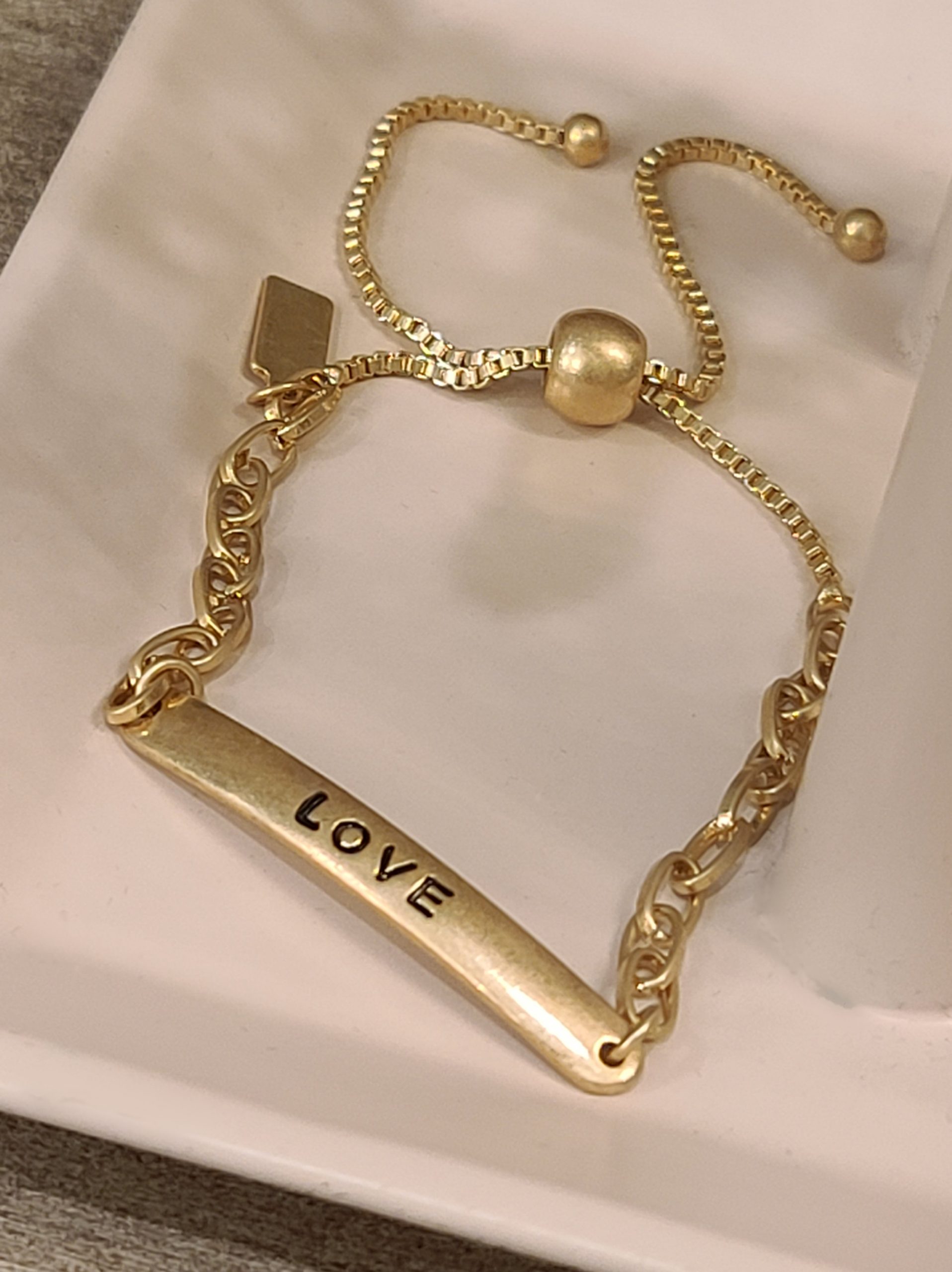 Love ID paperclip chain bolo bracelet