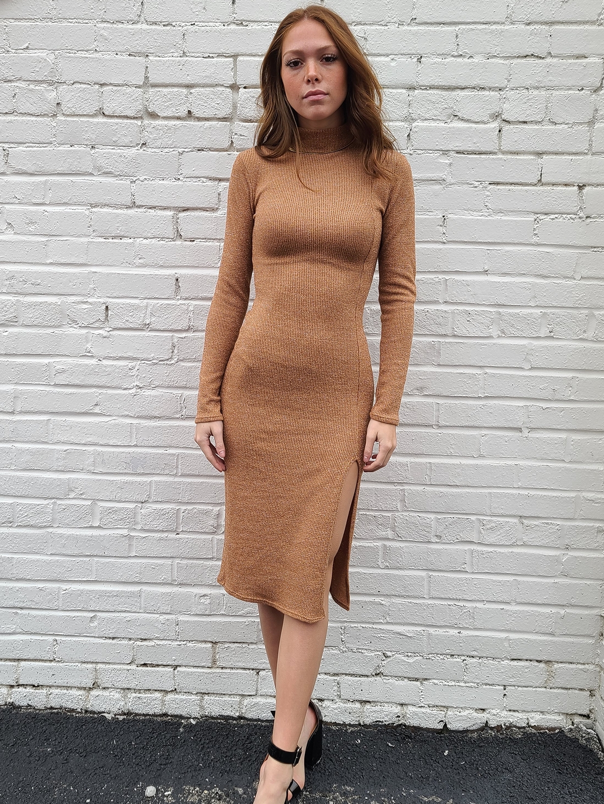 Anessa Mock Neck Rib Knit Dress - Image 2