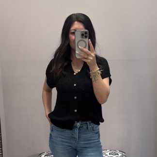Valley Girl Button Knit Sweater (Black)