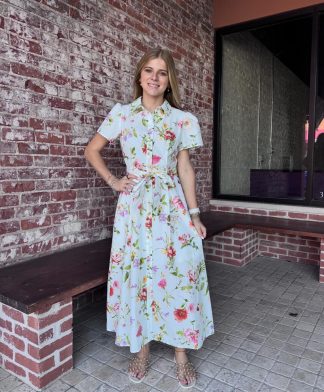 Flower Fields Midi Shirt Dress