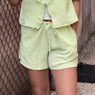 Seaside Gingham Print Shorts in Lime Green