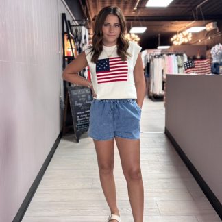 Long Vacay Denim Elastic Waist Shorts