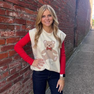 Teddy Bear Plaid Bow Sweater Vest (sale)